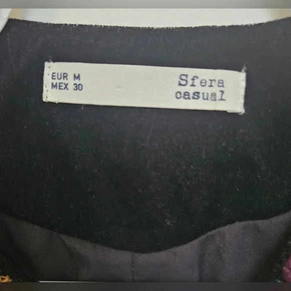 Zara Sfera Velvet Full Embroidered Sequined Front Hook Multicolored Sz M Coat. - Picture 5 of 11